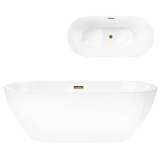 Freestanding bathtub Corsan RENO 160 x 74 cm with side shelf Click-clack plug Gold